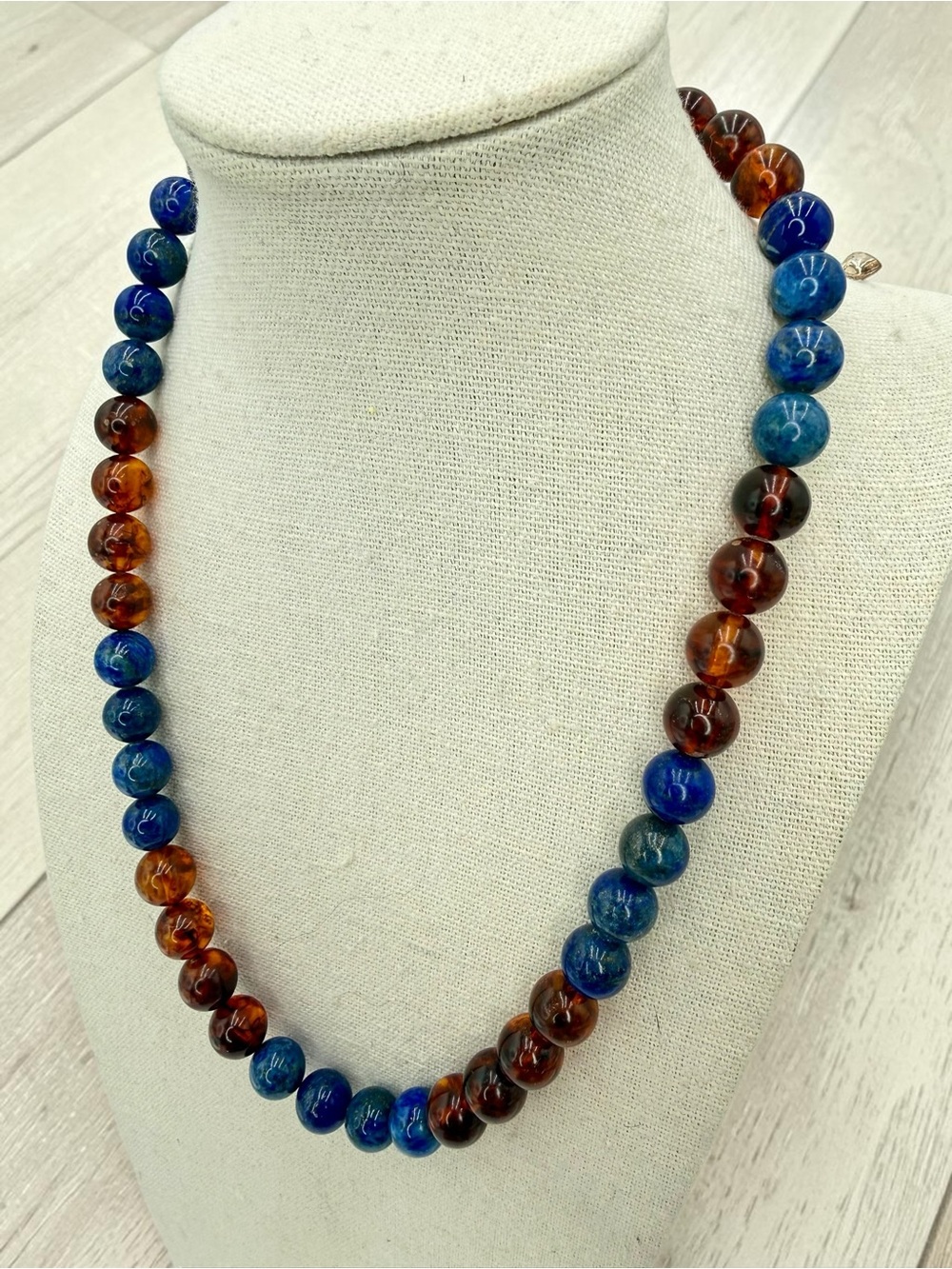 Jay King DTR Lapis Amber Bead Necklace Sterling 18-20” Adjustable Southwest Boho - Picture 5 of 17